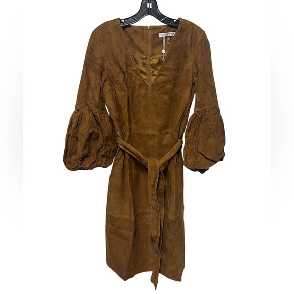 NWT  Trina Turk  the Priya dress in goat leather  cognac   size 8 - Picture 4 of 7